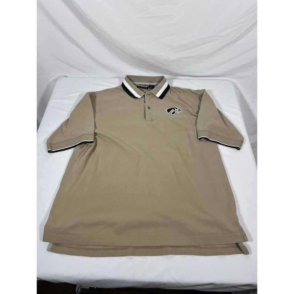 Iowa Hawkeyes Polo Shirt Men's XL Beige Tan Embroidered Logo UltraClub Cotton